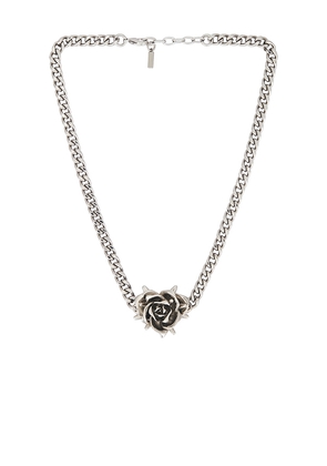 WE11DONE Spiky Rose Necklace in Metallic Silver.