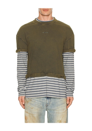 WE11DONE Layered Striped T-Shirt in Green. Size L. Also in S, M, XL/1X.
