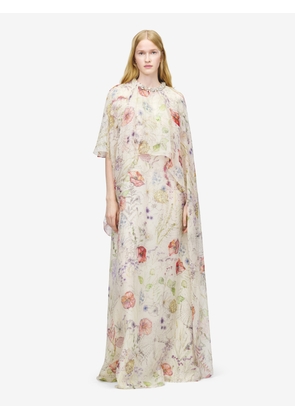 ALEXANDER MCQUEEN - Meadow Floral Print Asymmetric Cape Dress - Item 858379QZAQK9015