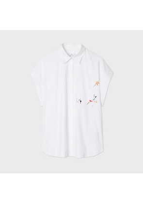 PS Paul Smith Women's White 'Brushstroke' Embroidered Shirt