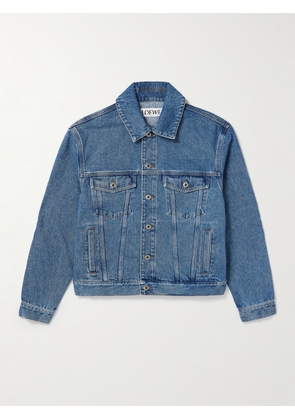 LOEWE - Anagram Leather-Trimmed Embroidered Denim Trucker Jacket - Men - Blue - IT 46