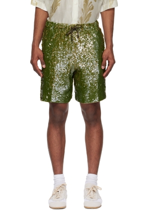 Dries Van Noten Khaki Sequinned Shorts