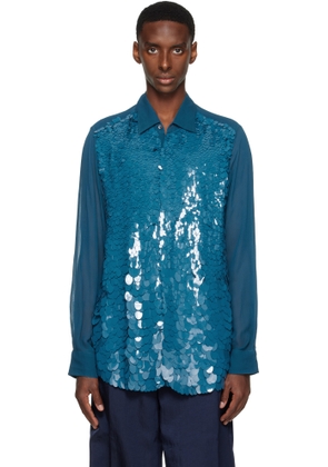 Dries Van Noten Blue Sequinned Shirt