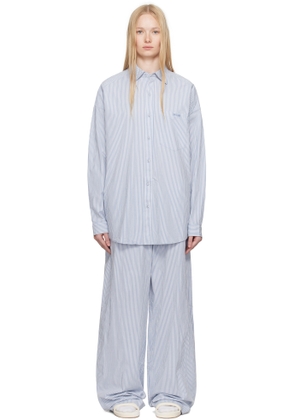 SKIMS Blue & White Cotton Poplin Oversized Sleep Pyjama Set