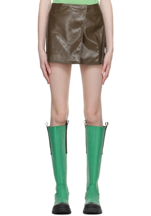 GANNI Brown Patent Faux-Leather Miniskirt