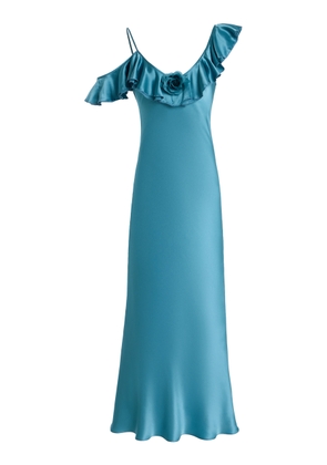Rodarte Flower-Detailed Ruffled Silk Satin Midi Slip Dress - Moda Operandi