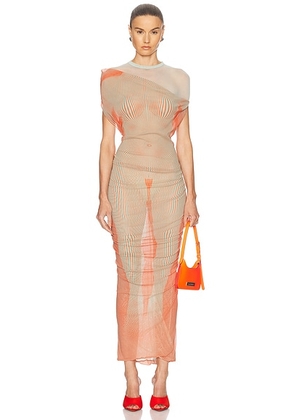 Jean Paul Gaultier Pinstripe Body Morphing Long Dress in Mint & Coral - Coral. Size L (also in ).