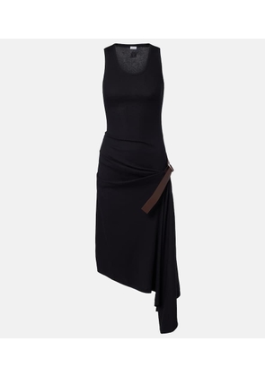 Loewe Belted ribbed-knit draped cotton-blend midi dress