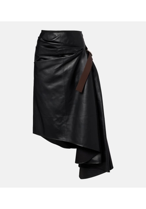 Loewe Asymmetric draped leather midi skirt