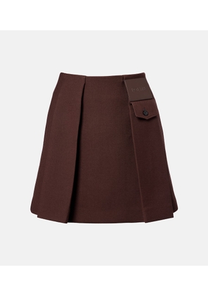 Loewe Leather-trimmed pleated wool and silk miniskirt