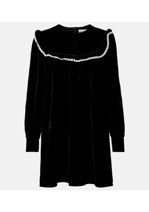 Ganni Lace-trimmed velvet minidress