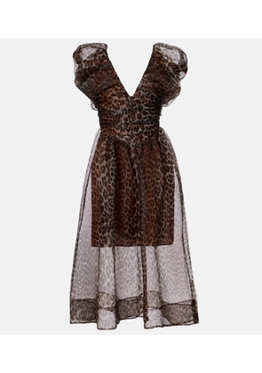 Ganni Leopard-print organza midi dress