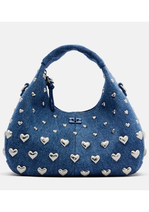 Ganni Mini studded denim top-handle bag