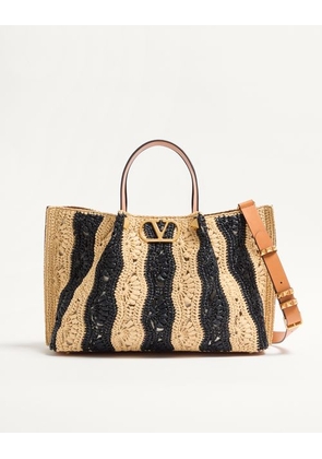 Valentino Garavani Valentino Garavani medium raffia shopping bag with wave motif. Woman NATURAL/BLACK UNI