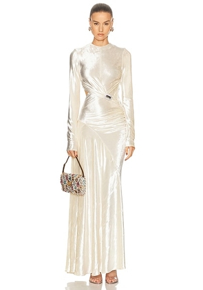 RABANNE Velvet Long Sleeve Gown in Beige - Beige. Size 34 (also in 38, 40).
