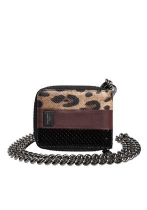 Multicolor Leopard Leather DG Bifold Card Holder Wallet