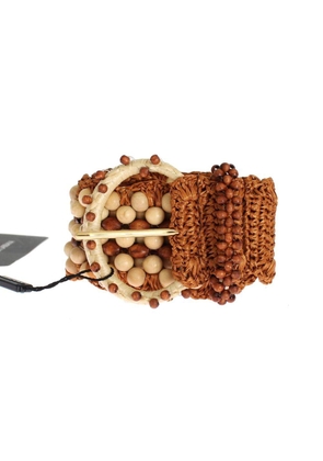 Dolce & Gabbana  Brown Raffia Wood Beaded Wide Waist Belt - 65 cm / 26 Inches