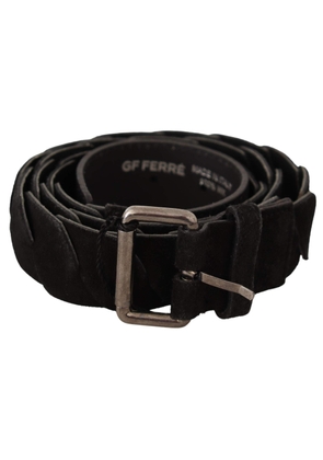 GF Ferre Black WX Silver Tone Buckle Waist Belt - 100 cm / 40 Inches