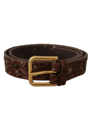 Dolce & Gabbana Brown Calf Leather Embossed Gold Metal Buckle - 85 cm / 34 Inches
