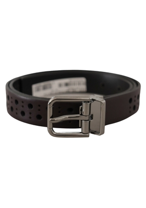 Dolce & Gabbana Dark Purple Perforated Leather Metal Buckle Belt - 90 cm / 36 Inches