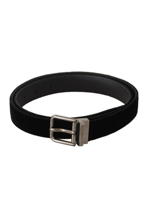 Dolce & Gabbana Black Classic Velvet Logo Engraved Metal Buckle Belt - 95 cm / 38 Inches
