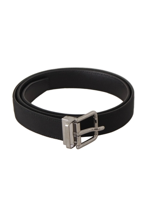 Dolce & Gabbana Black Canvas Leather Silver Metal Buckle Belt - 85 cm / 34 Inches