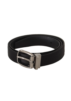 Dolce & Gabbana Black Calf Leather Silver Logo Metal Buckle Belt - 80 cm / 32 Inches