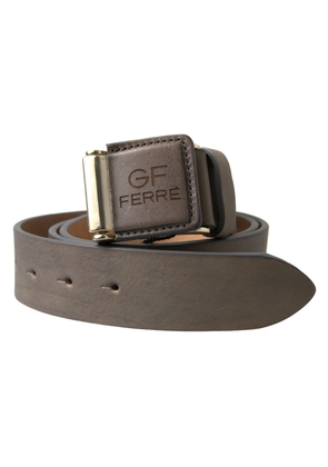 Gf Ferre Brown Leather Fashion Logo Buckle Waist Belt - 100 cm / 40 Inches