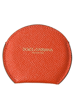 Dolce & Gabbana Orange Calfskin Leather Round Logo Hand Mirror Holder