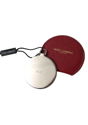 Dolce & Gabbana Red Calfskin Leather Round Hand Mirror Holder