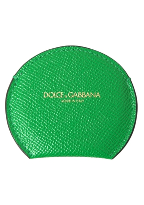 Dolce & Gabbana Green Calfskin Leather Round Logo Hand Mirror Holder