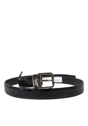 Dolce & Gabbana Black Leather Silver Metal Buckle Belt - 90 cm / 36 Inches