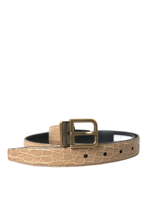 Dolce & Gabbana Beige Exotic Leather Gold Metal Buckle Belt - 90 cm / 36 Inches