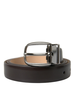 Dolce & Gabbana Dark Brown Leather Silver Metal Buckle Belt - 110 cm / 44 Inches
