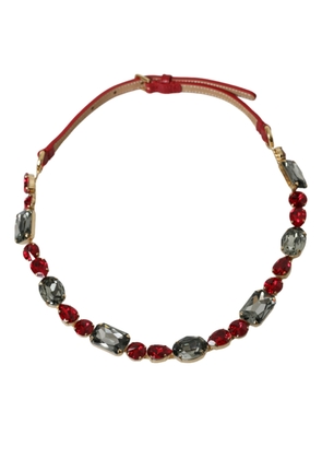 Dolce & Gabbana Red Leather Crystal Chain Waist Belt - 70 cm / 28 Inches