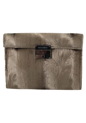 Dolce & Gabbana  Beige Velvet Floral Leather Men Document Briefcase