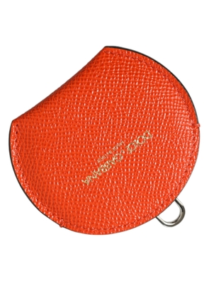 Dolce & Gabbana Orange Calfskin Leather Round Logo Hand Mirror Holder