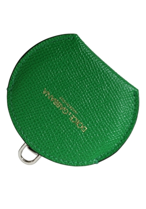Dolce & Gabbana Green Calfskin Leather Round Logo Hand Mirror Holder