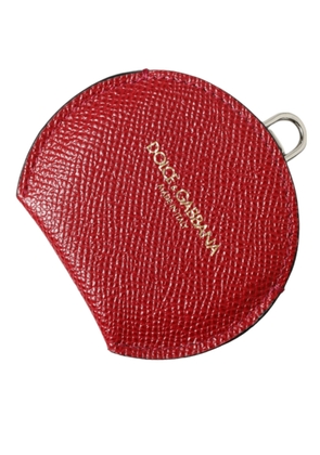 Dolce & Gabbana Red Calfskin Leather Round Logo Hand Mirror Holder