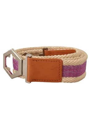 GF Ferre Multicolor Leather Silver Hexagon Logo Buckle Belt - 85 cm / 34 Inches