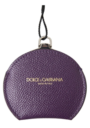 Dolce & Gabbana Purple Calfskin Leather Round Hand Mirror Holder