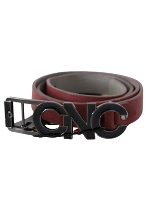 Costume National Maroon Skinny Leather Logo Fashion Belt - 100 cm / 40 Inches