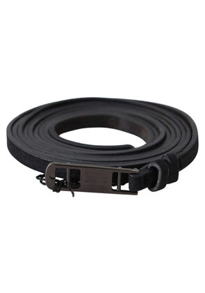 Costume National Black Leather Skinny Logo Buckle Belt - 100 cm / 40 Inches