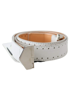 GF Ferre White Leather Hexagon Logo Buckle Waist Belt - 85 cm / 34 Inches