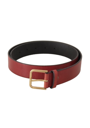 Dolce & Gabbana Red Leather Gold Logo Engraved Metal Buckle Belt - 85 cm / 34 Inches