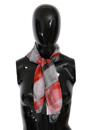 Gray Red 100% Silk Branded Scarf