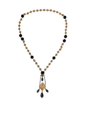 Gold Chain Brass Black Beaded Rosary Style Necklace