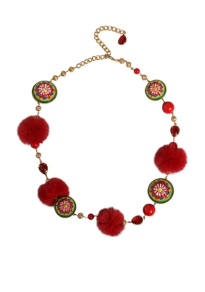 Gold Brass Red Fur Crystal Waist Torero Belt - M