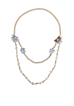 Gold Chain Brass Floral Layered Crystal Pearl Necklace