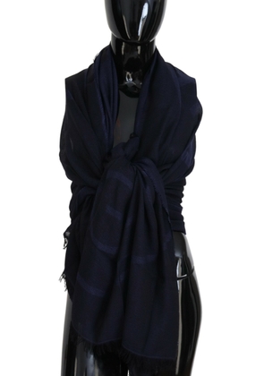 GF Ferre Dark Blue Wool Neck Wrap Shawl Fringes Scarf